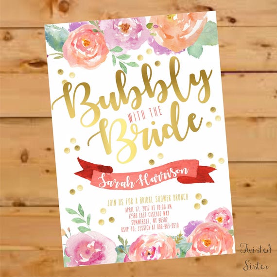 Bubbly Bridal Shower, Bubbles and Brunch Invitation, Floral Bridal Shower Invitation, Watercolor, bridal shower brunch invitation, Flowers Il_570xn