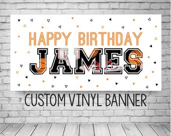 Pancarta de cumpleaños personalizada de baloncesto, decoración para fiesta deportiva infantil con nombre (combina con los colores de tu equipo)