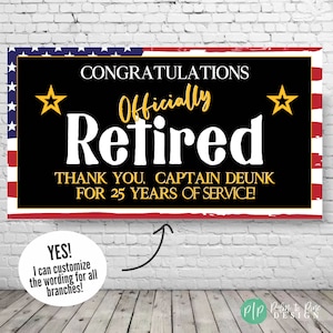 US Military Retirement Banner, Personalized Military Retirement Sign, Soldier Retirement Party Decor, Military Retirement Decorations