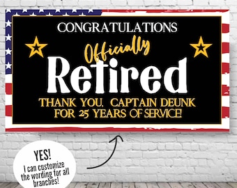 US Military Retirement Banner, Personalized Military Retirement Sign, Soldier Retirement Party Decor, Military Retirement Decorations