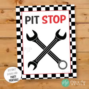 Racecar Pit Stop Sign, Race Car Birthday Decorations (Instant Download, You-Print digital file)