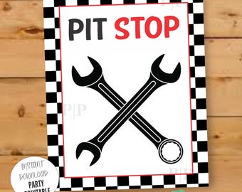 Racecar Pit Stop Sign, Race Car Birthday Decorations (Instant Download, You-Print digital file)