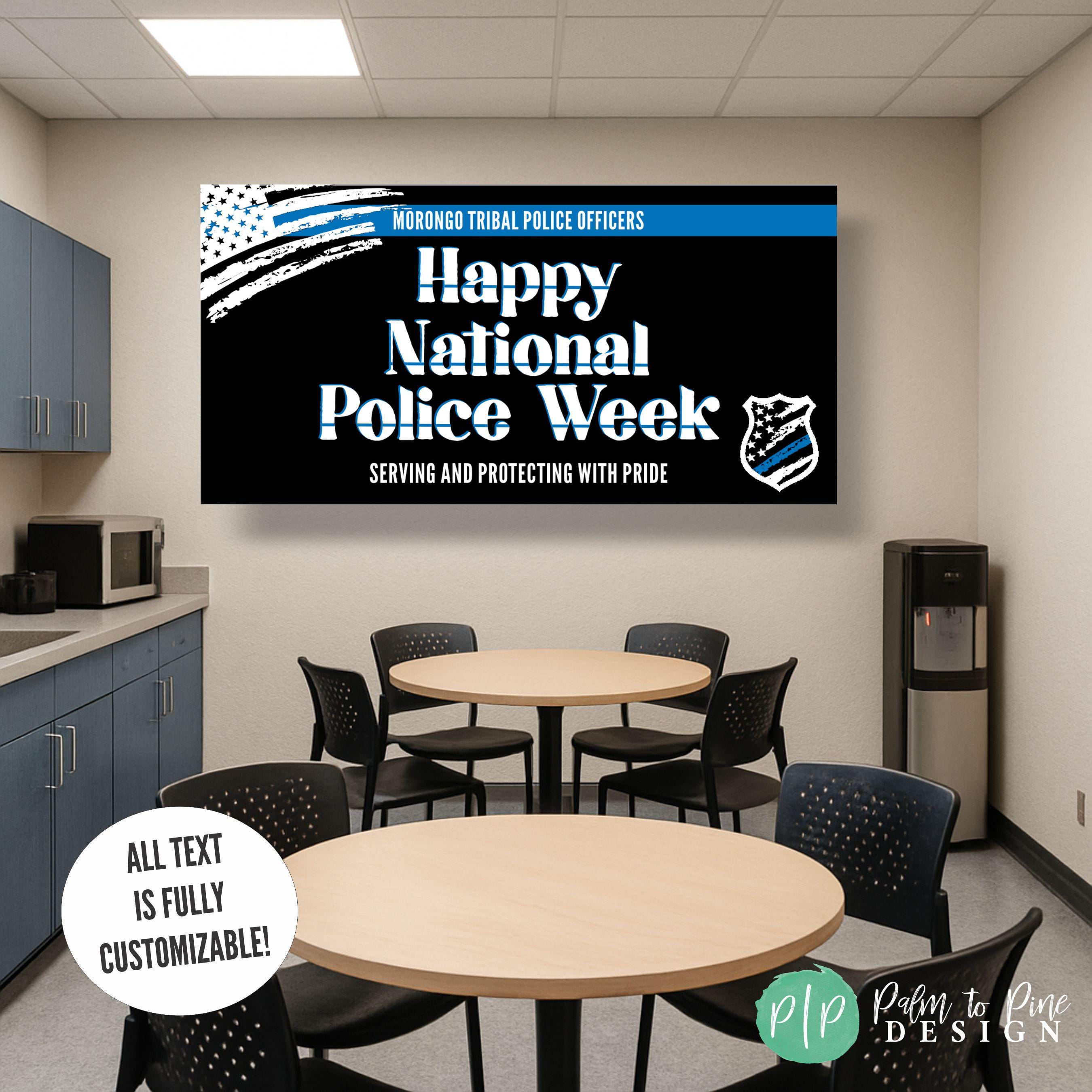 "Thank You Police Officers" Glitter Banner | Pre-Strung National Police Week Decor | Blue & Red