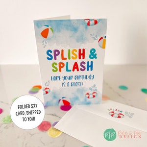 Happy birthday Card, Pool Party Birthday Card, Kids Birthday Greeting Card, Summer Birthday Personalized Card, Printed Kid Birthday Card 5x7