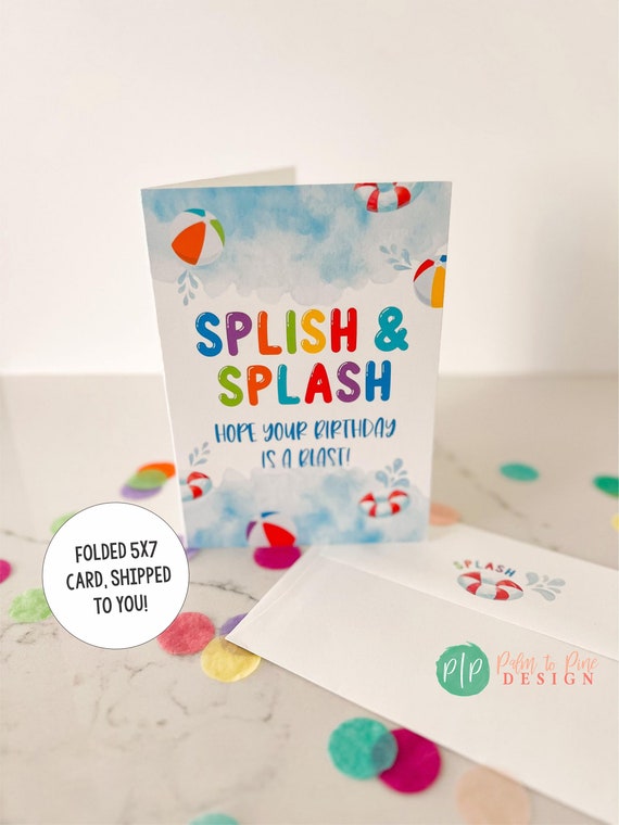 Happy birthday Card, Pool Party Birthday Card, Kids Birthday Greeting Card, Summer Birthday Personalized Card, Printed Kid Birthday Card 5x7 Il_570xn