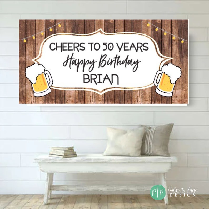 21st birthday banner, Beer birthday party decor, Adult birthday banner, Cheers and Beers happy birthday backdrop, Beer Birthday Banner Decor image 3