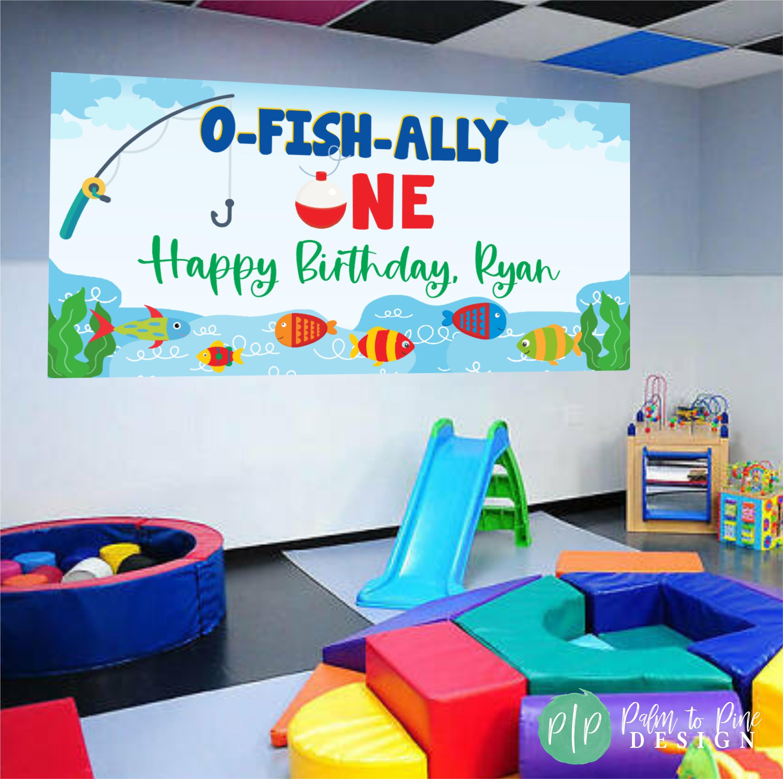 Boys O-fish-ally One Birthday Banner | Personalized With Name and Age