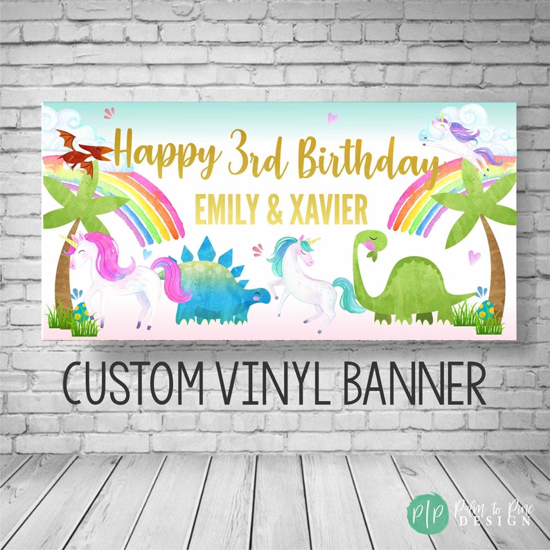 Unicorn Dinosaur Birthday Banner, Unicorn Dinosaur Birthday Party, Unicorn Dino Backdrop, Unicorn Party Decoration, Unicorn Dino Banner, Kid image 2