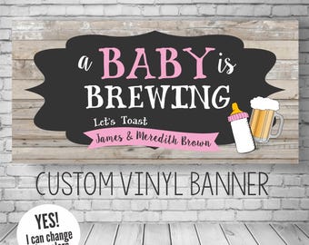 Baby is Brewing Banner, Co-ed Baby Shower Decor, Custom Colors