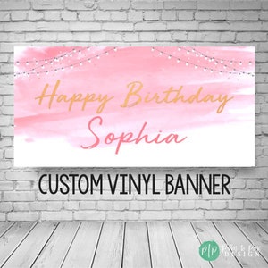 Pancarta de cumpleaños, cartel de cumpleaños, pancarta de jardín, pancarta de feliz cumpleaños para jardín, decoraciones de jardín de cumpleaños personalizadas, pancarta de niña adolescente, rosa