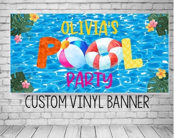 Pool Party Birthday Banner, Custom Beach Ball Splash Party Decor (Available in Any Color)