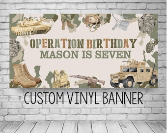Military Birthday Banner, Personalized Soldier Theme Camo Party Decor