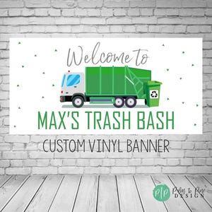 Bannière anniversaire camion poubelle, décoration de fête personnalisée | Personnalisé