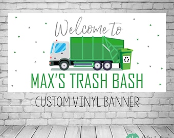 Garbage truck birthday Banner, Custom Trash Bash Party Decor | Personalized