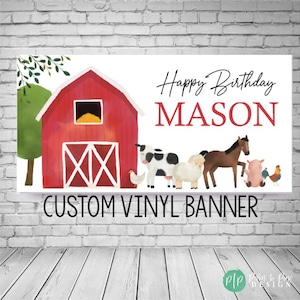 Farm Birthday Banner, Red Barn Party Decor, Barn Birthday Sign, Farm Party Birthday, Watercolor Farm Animal Banner, Barn Animal Party, Cow