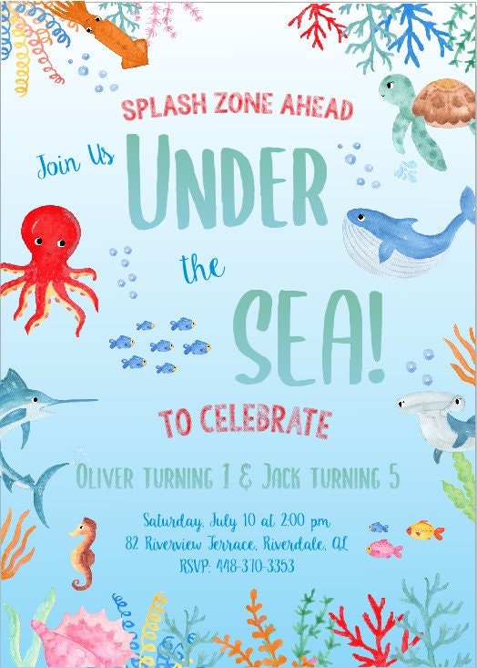 Under the Sea Birthday Invitation, First Birthday Invitation