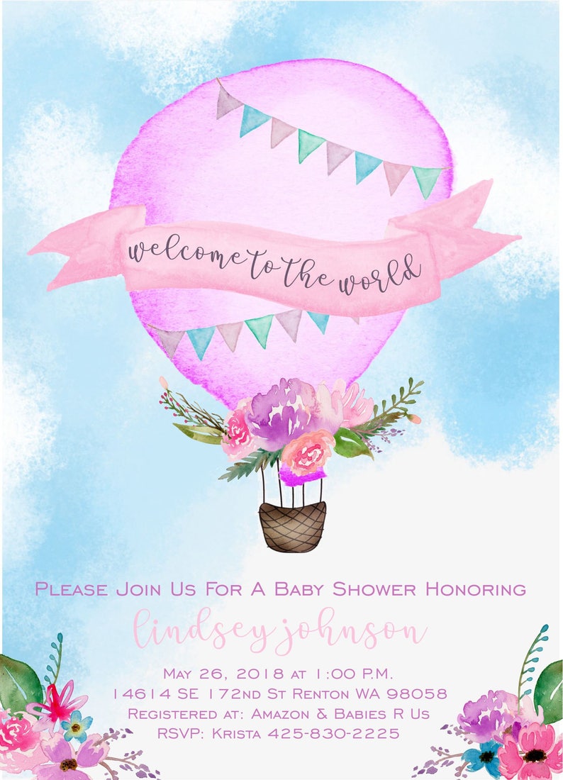 Hot Air Balloon Baby Shower Invitation Hot Air Balloon Baby Etsy
