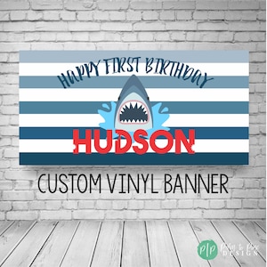 Shark Birthday Banner, Baby Shark Party Decor, Shark Birthday Decoration, Shark Backdrop, Birthday Banner, Vinyl Banner Custom, Boy Birthday