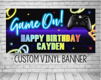 Game On Birthday Sign, Video Game Birthday Banner, Gamer Party Decor, Video game Birthday Decoration, Gamer Party Backdrop, Game Truck party