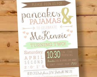 Pancakes and Pajamas Birthday Invitation, Pajamas & Pancakes Birthday Invite, Pancakes and PJ's Birthday, Birthday Invitation, Pajamas Bday