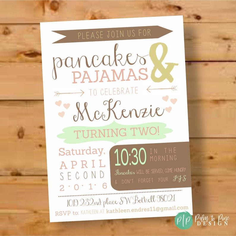 Pancakes and Pajamas Birthday Invitation, Pajamas & Pancakes Birthday Invite, Pancakes and PJ's Birthday, Birthday Invitation, Pajamas Bday image 1