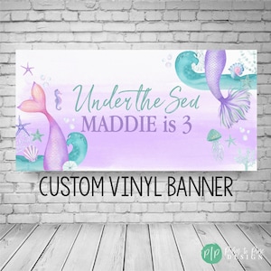 Mermaid Birthday Banner, Watercolor Girls Under the sea Decorations