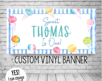 Snow Cone Birthday Banner: Custom Watercolor Ice Cream Party Decor
