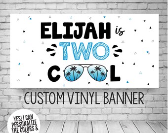 Two Cool Birthday Banner - Personalized for Any Age - Multiple Colors Available