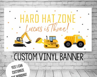 Personalized Construction Birthday Banner, Excavator, Digger, Bulldozer (Printed or Digital)