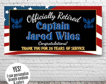 Personalized Military Retirement Banner: US Service Member Decor for All Branches, Custom Vinyl Banner