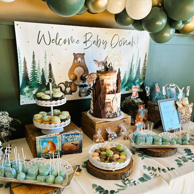 Rustic Greenery Woodland Animals Welcome Sign Baby Shower Birthday - E – Lollipop Party Supplies And Design Studio - Foto 6