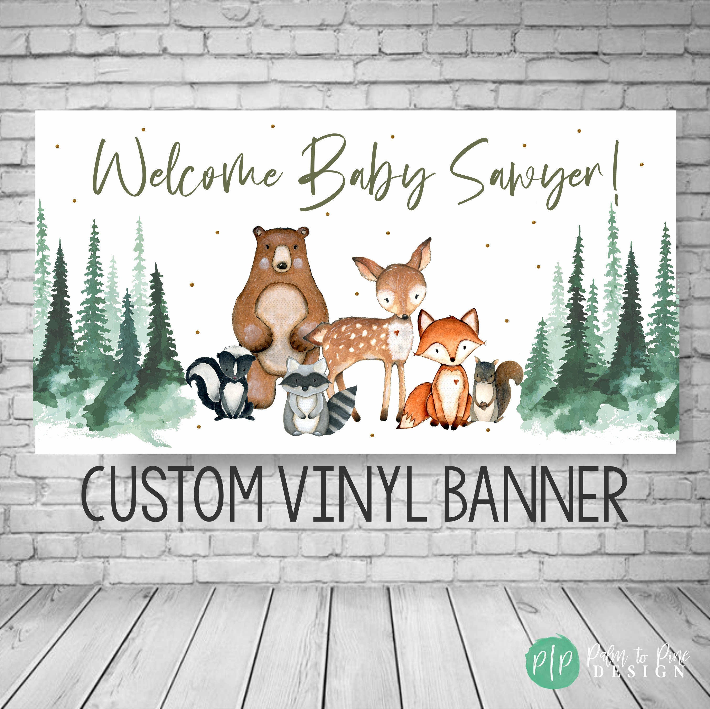 Woodlands Creatures Baby Shower Banner Party Backdrop
