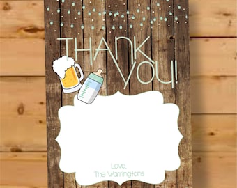 A Baby is Brewing Thank You Card, Beer Baby Shower Thank You, Baby Shower Thank You, Baby Shower BBQ Thank You Card, Rustic Thank You Card