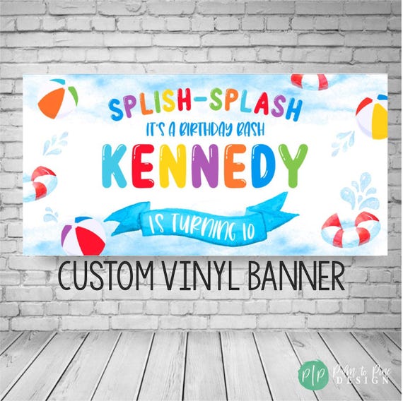 Beach Ball Birthday Banner, Custom Splish Splash Party Decor (Printed on Vinyl or Digital)