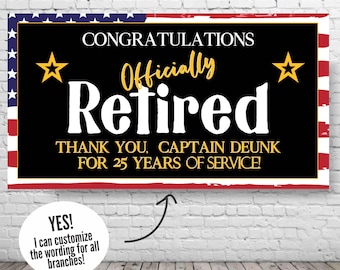 Military Retirement Banner: Customizable Veteran Party Decor (Personalized with your Branch)