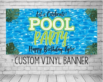 Custom Pool Party Banner, Custom Splish Splash Birthday Decor (Printed Vinyl or Digital)