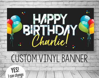 Personalized Birthday Vinyl Banner, Reusable Party Decorations (Custom Color Options)