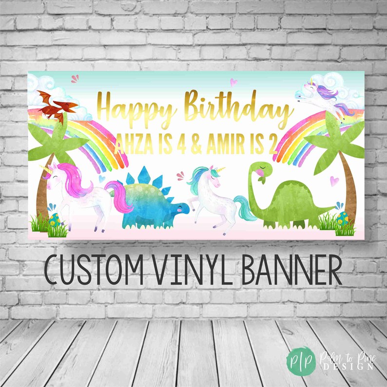 Unicorn Dinosaur Birthday Banner, Unicorn Dinosaur Birthday Party, Unicorn Dino Backdrop, Unicorn Party Decoration, Unicorn Dino Banner, Kid image 3