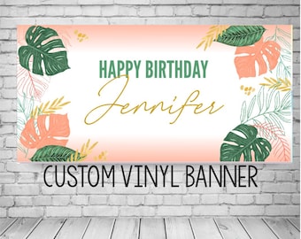 Tropical Palms, Palms Birthday Banner, Aloha banner, Palm Aloha Birthday Party, Luau Birthday Backdrop, Tropical Party Decoration