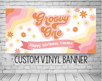 Groovy One Birthday Banner: Retro Flower Child Party Decor (Custom wording for any age)