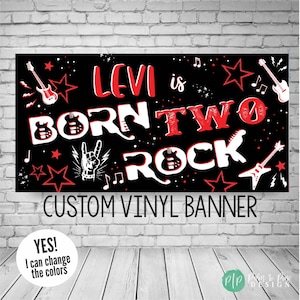 Born Two Rock Birthday Banner, Custom Vinyl Rock and Roll Party Backdrop
