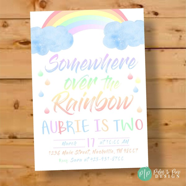 Rainbow Birthday Invitation, Rainbow Invitation, Rainbow Invite, Watercolor Rainbow Invite, Pastel Rainbow Invitation, Rainbow Birthday Girl