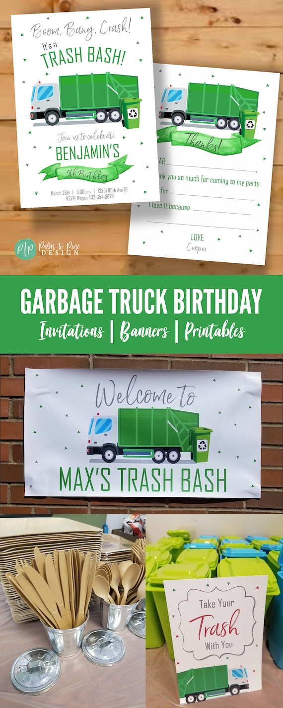 Garbage Truck Birthday Trash Bash Birthday Banner Garbage Etsy 日本