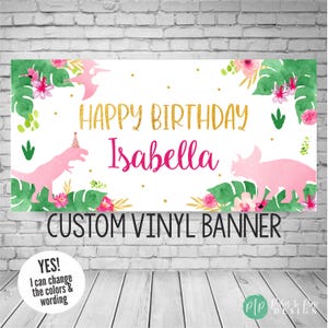 Pink Dinosaur Birthday Banner, Girl Dino Birthday Party Decor, Dino Backdrop, Dinosaur Party Decorations for girls, Pink dinosaur birthday
