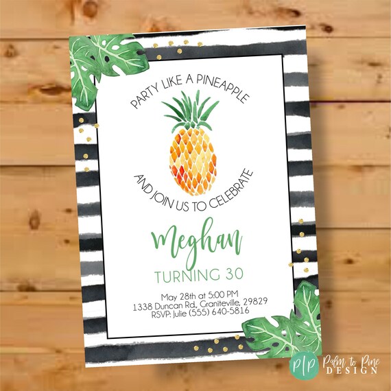 Pineapple Party Invite, Tropical Leaves Invite, Luau party, Aloha Birthday Invitation, Tropical Palm leaf invitation, monstera invite Il_570xn