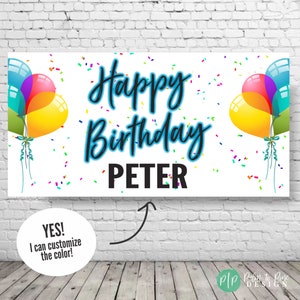Happy Birthday Personalized Banner, Custom Birthday Banner for Adults, Neon Birthday Party Decorations, Neon Name Birthday Party Backdrop