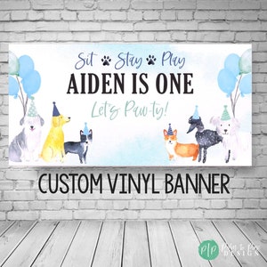 Puppy Birthday Banner, Dog Birthday Party, Puppy Dog Backdrop, Puppy Party Decoration, Puppy Photo Backdrop, First Birthday Puppy Party Boy