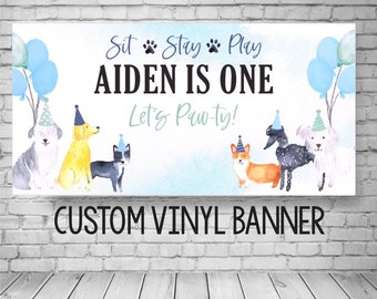 Puppy Birthday Banner, Dog Birthday Party, Puppy Dog Backdrop, Puppy Party Decoration, Puppy Photo Backdrop, First Birthday Puppy Party Boy