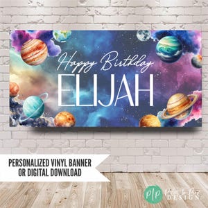Realistic Planet Birthday Banner, Solar System Party Decorations, Modern Galaxy Birthday Banner, Printed Vinyl or Digital