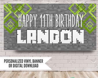 Pixel Block Birthday Banner, Custom Video Game Party Decor